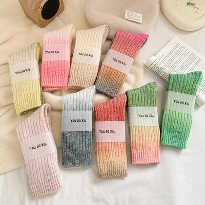 Winter Thick Warm Long Socks Gradient Wool Cashmere Kawaii Socks Women Thermal Floor Sleeping Socks New Gift Autumn New