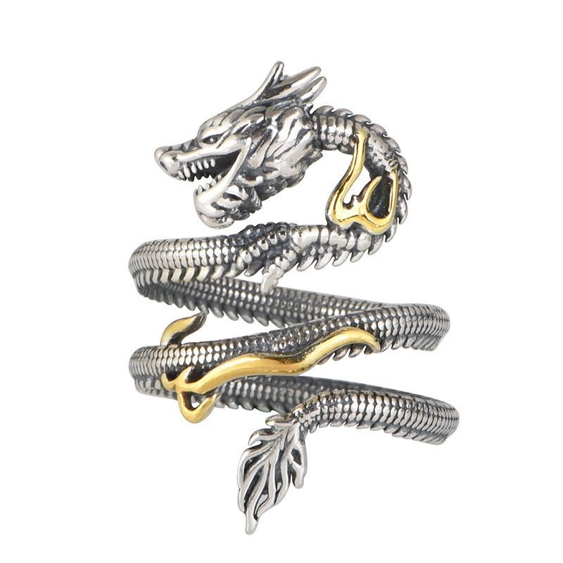 Retro Ethnic Style Domineering Dragon Ring for Men and Women with Open Opening and Adjustable Ring
