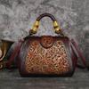 Johnature Luxury Handbag Vintage Handmade Leather Carved Women Bag Versatile Female Shoulder & Crossbody Bags