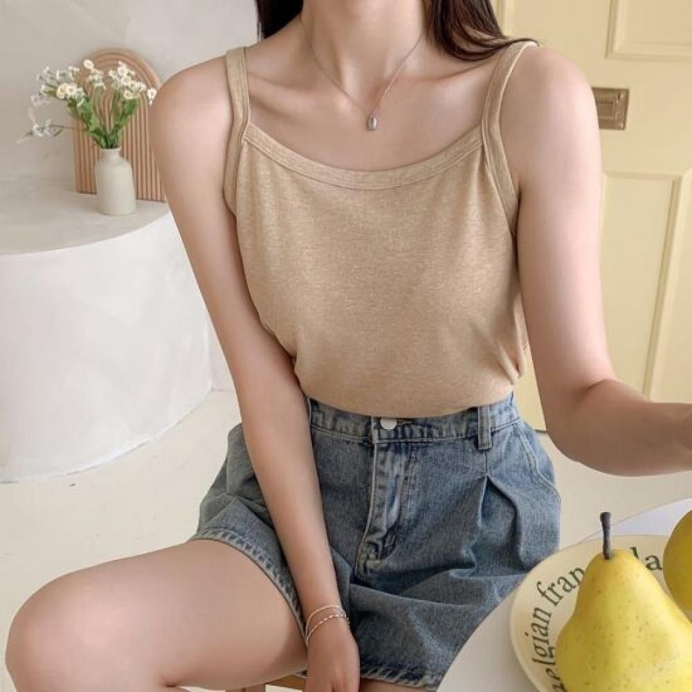 Mizqz Women Layered Linen Span Basic Cami 9color 1+1