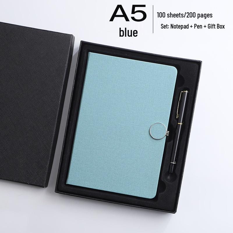 Round Buckle A5 Notebook - Business Meeting Diary with Creative Fabric PU Leather Cover