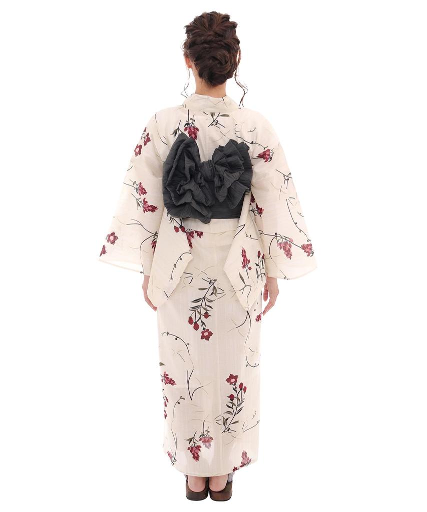 Yukata change set heiko E kudzu and red one size fits [KYOETSU] set, weave, unbleached, 2-piece (yukata, obi), women's (7. bellflower, all)