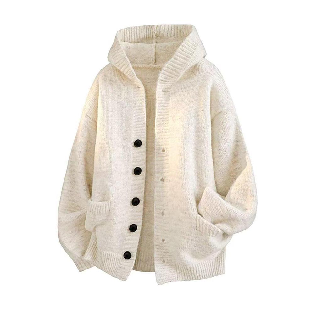 2025 Men's & Women's Dark Gray Hooded Knit Cardigan - American Style Casual Sweater for Autumn & Winter.