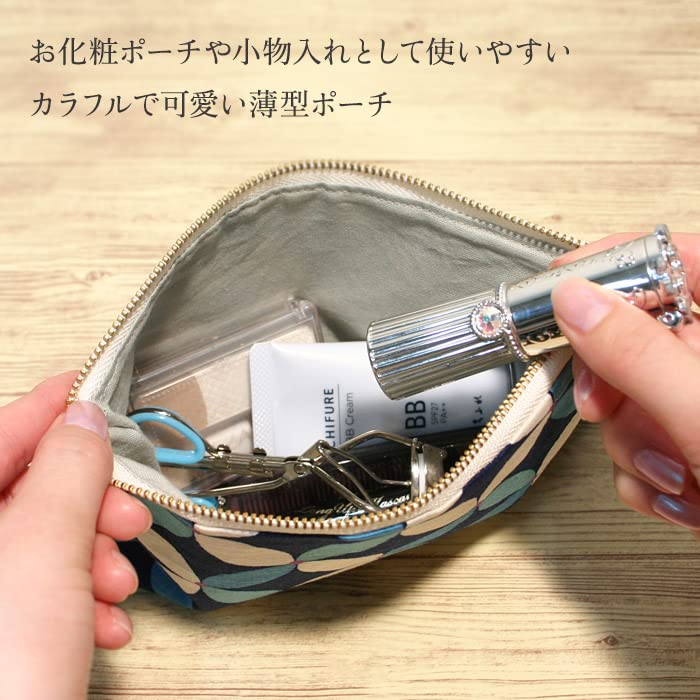 [JHANDS] Flat Pouch (High-Colored) (Seven Treasures Red and White) Approx. 20.5 X 13.5 Cm, Cosmetic Pouch, Accessory Pouch, Sanitary Pouch, Fabric