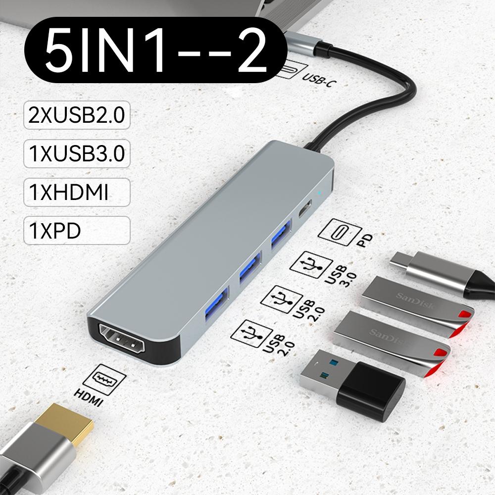 USB C Hub 7 In 1 Type C To HDMI With SD TF Cards Reader PD 100W Power 4K 60hz HDMI Docking Station 2-USB 2.0 for Laptop PC Macbook