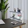 Metal Clamp-On Desktop Stand, Double-Layer Storage Rack with Adjustable Storage Tray, Space-Saving,  for Home and Office, White
