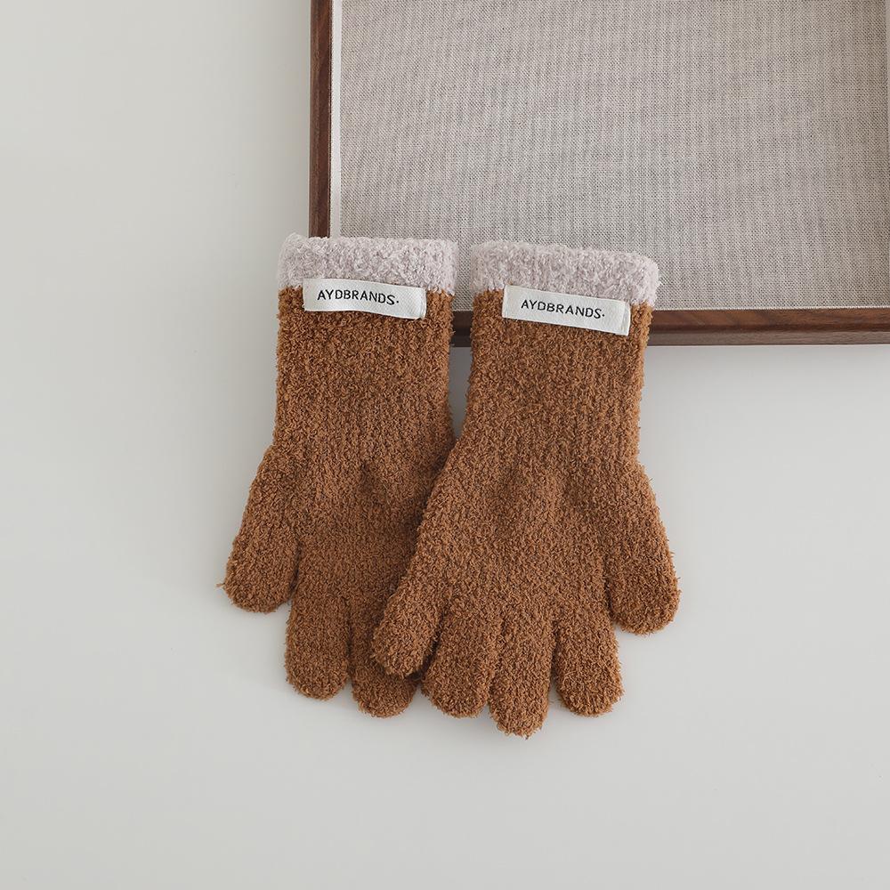 Children Gloves New Winter Lovely Coral Fleece Patchwork Letter Warm Baby Mittens Soft Full Finger Gloves Autumn Kids Gloves