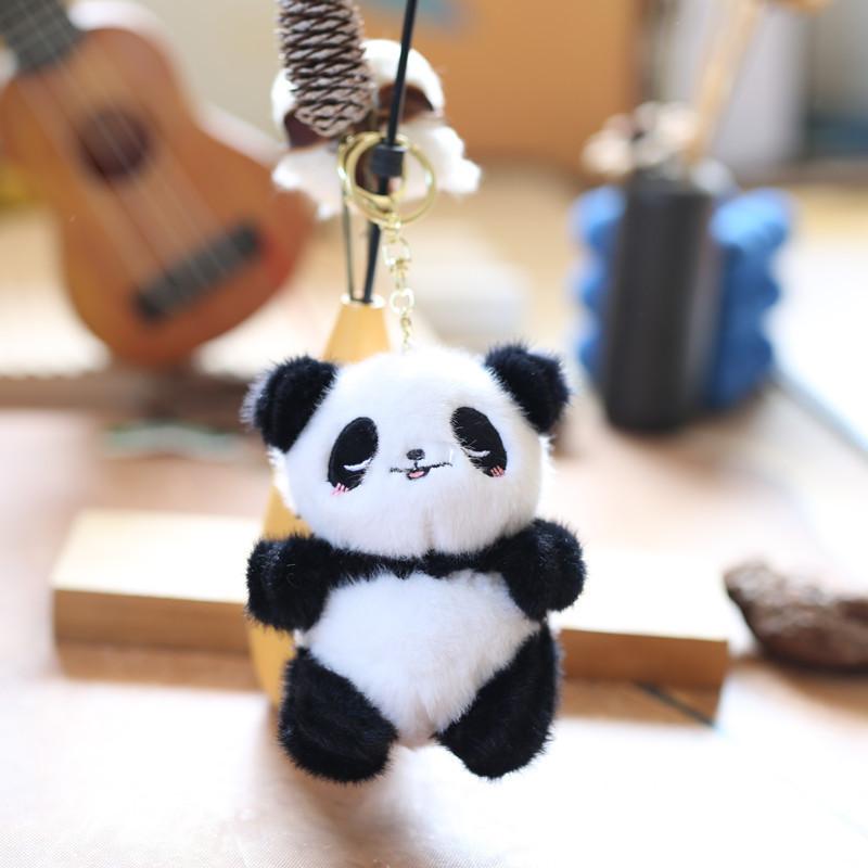 

Adorable Plush Panda Keychain Super Soft Short Plush Stuffed Toy Bag Charm Squinting