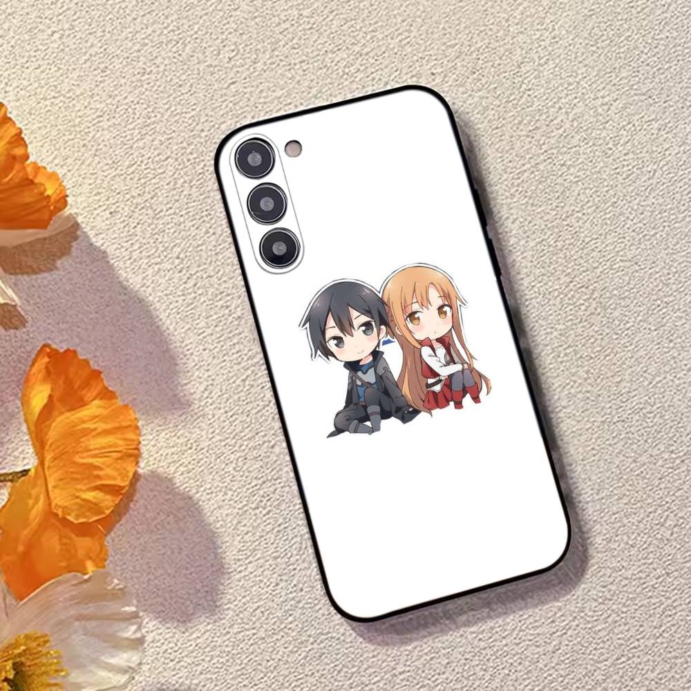 

Sword Art Online kirito and asuna Phone Case Black Silicone Soft For Samsung Galaxy A73,A72,A71,A70,A53,A52,A51 Samsung a22 4g