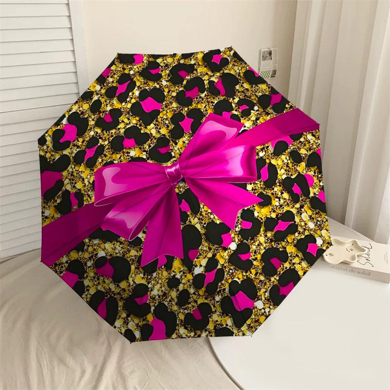 

1PC Leopard print Glitter Umbrella-8-Rib Reinforced, Automatic Open, Lightweight & Durable, Cute Fashion Accessory for Outdoor-T366