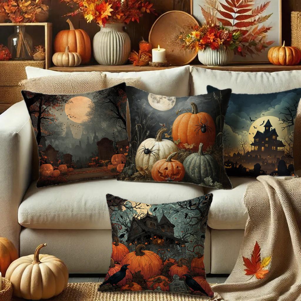 Kissenbezüge mit Halloween-Motiv mit KürbissenGeeignet für Sofa, Auto, Schlafzimmer, dekorativer Kissenbezug, Kissenbezug