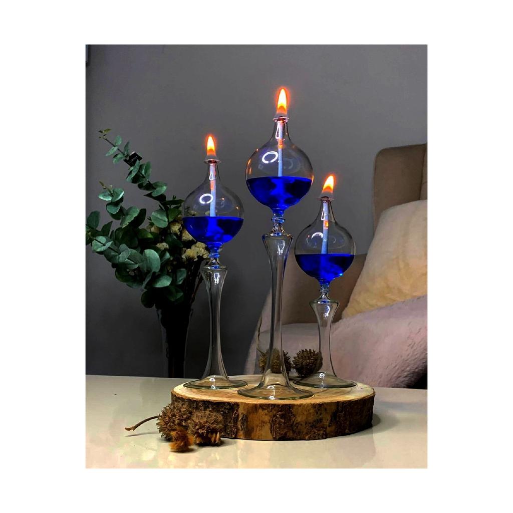Drops Footed Glass Lamp Set Of 3 Oil Lamp