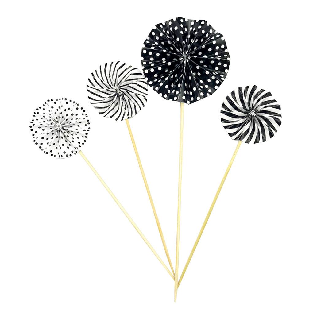 4 ks papírových vějířů, dekorace na narozeninovou oslavu, zlatá sada dortových ozdob, barevné kulaté ozdoby na dorty