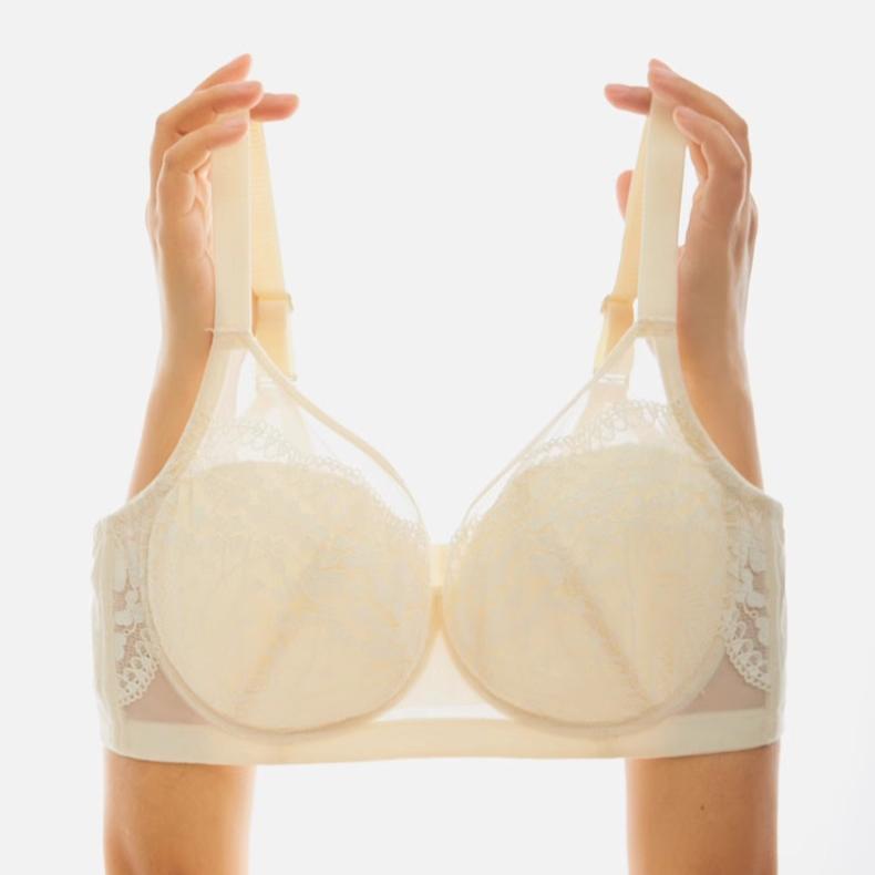 Soft Steel Ring Underwear Women's Thin and Sexy Lace Plus Size Bra Gathered and Supported Summer Thin Bra