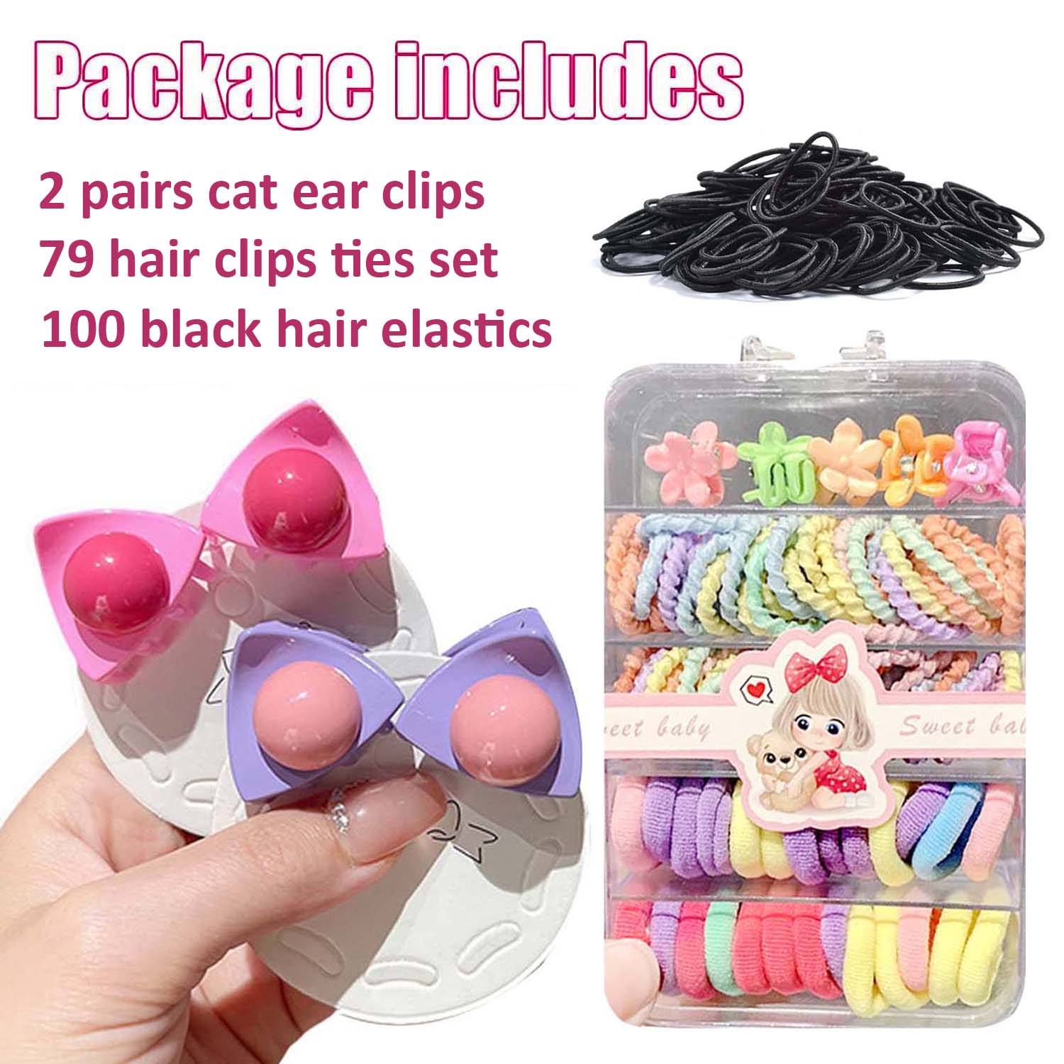 

Набор аксессуаров для волос для девочек из 183 предметов - милые заколки для волос в виде кошачьих ушек и мини-заколки для подбородка в виде цветка, набор красочных резинок для волос для малышей, младенцев, детей и подростков