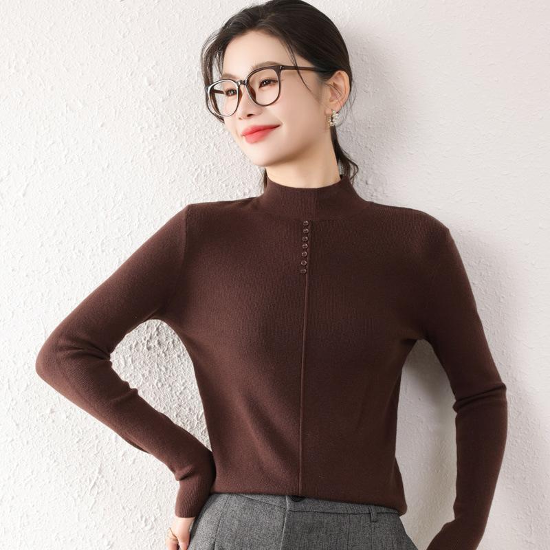 Autumn and Winter Women's Half-high Neck Slim Solid Colour Warm Bottoming Knitwear
