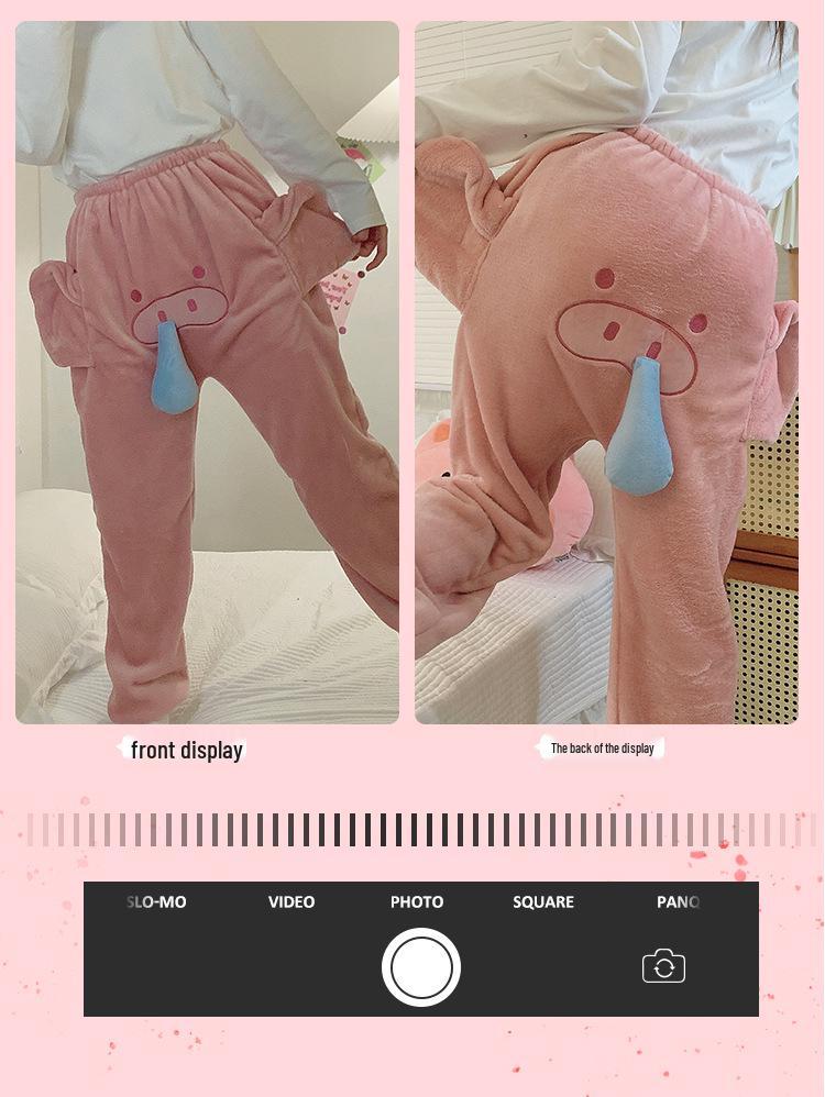 Pantalon de Nuit Unisexe Mignon Éléphant en Flanelle - Ample, Drôle, Style Automne/Hiver