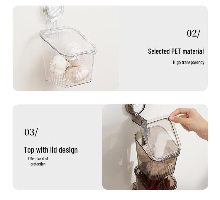 Multifunktionell Väggmonterad Köksförvaringslåda med Lock - Hålfri Transparent Sugkoppshållare för Grönsaker