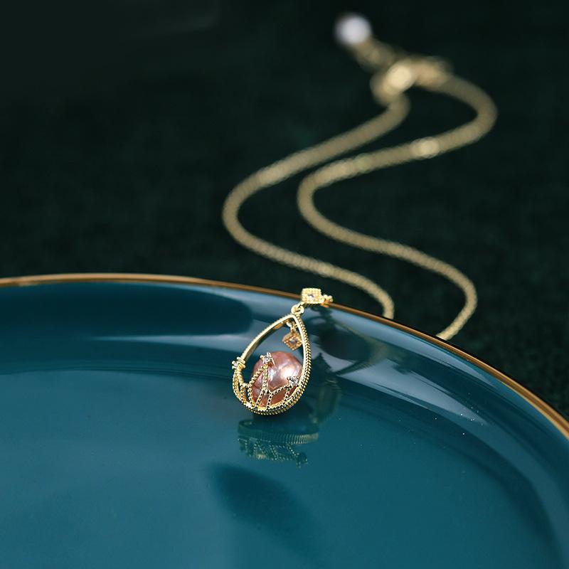 

INS Прохладный Ретро Стиль Микро Набор Циркон Медное Покрытие Капля Воды Цветок Кольцо Фиолетовый Кулон Из Бисера Ожерелье Цепочка Воротник Женский 43.4CM