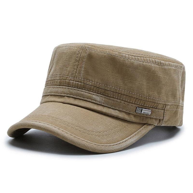 Freedom Outdoors Men's Washed Cotton Flat Top Military Cap Wo Cadet Army Cap Retro Army Hats Bone Man Cap Summer Outdoor Fisherman Sunscreen Cap