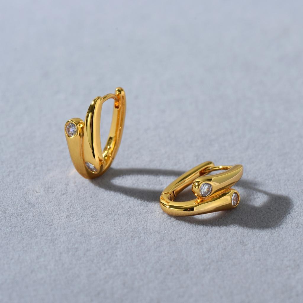 Light Luxury Personality Unique Irregular Metal Inlaid Zircon Ear Buckle Trendy Fashion Commuting Temperament Versatile Earrings