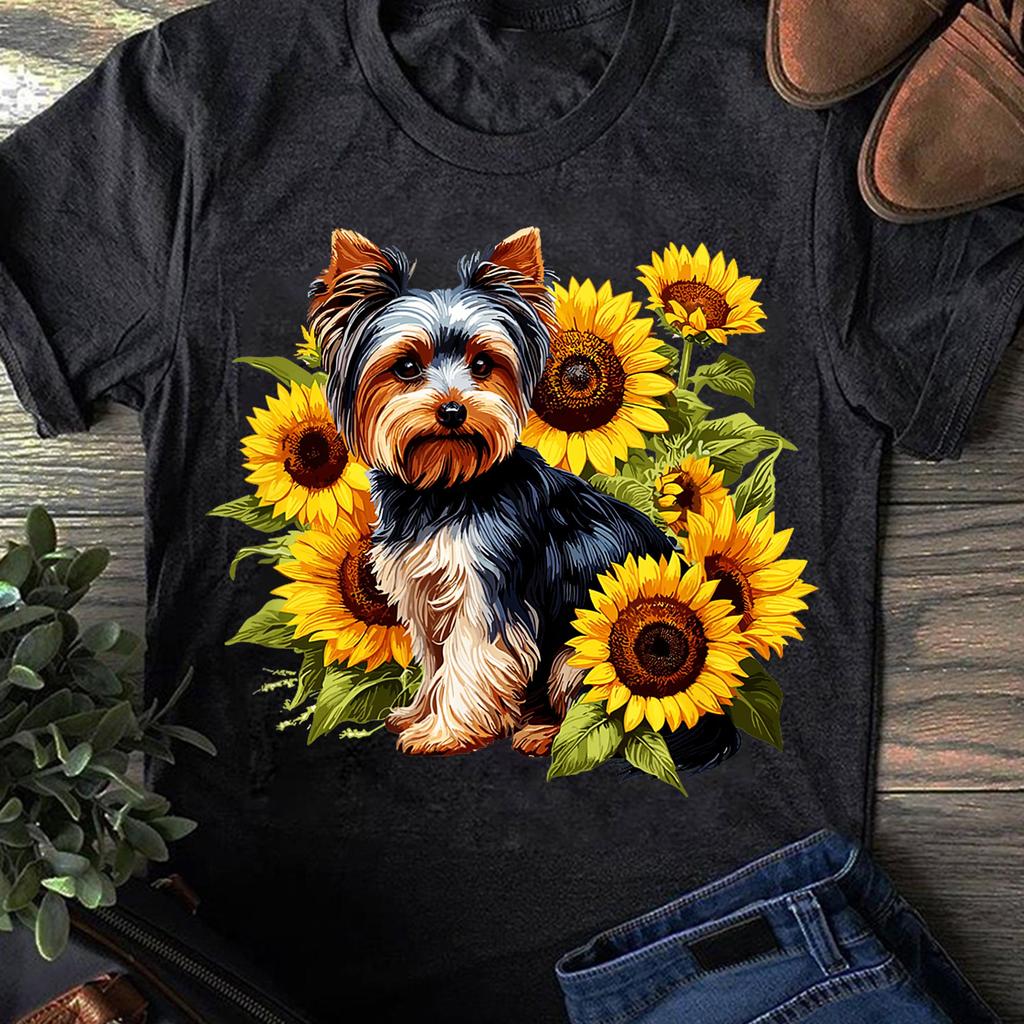 Womens Girls Cute Sunflowers Yorkie Lover Yorkshire Terrier - Funny Yorkie Gifts, Yorkshire Terrier Shirt, Yorkshire Terrier, Yorkie Mom