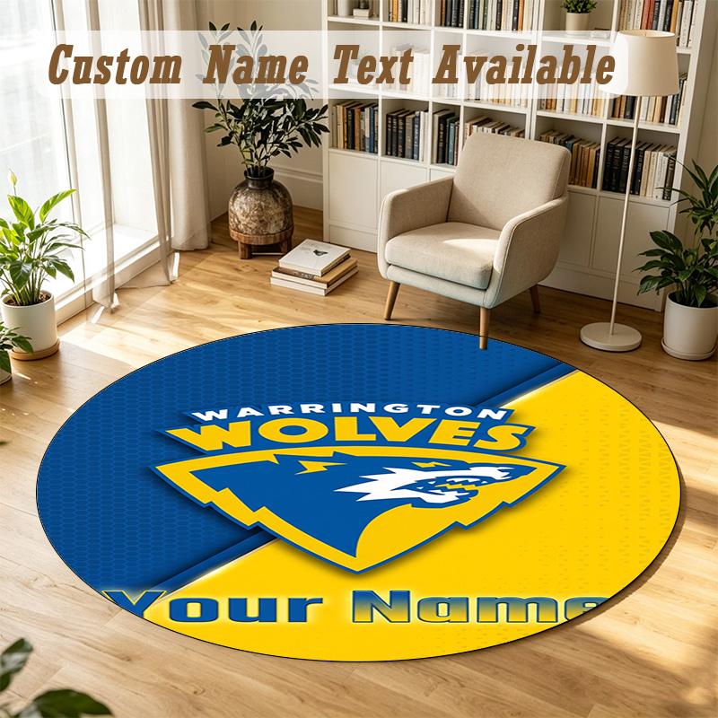 Round Rug Custom NameWarrington Wolves FC Pattern Non Slip Carpet Home Floor Decor