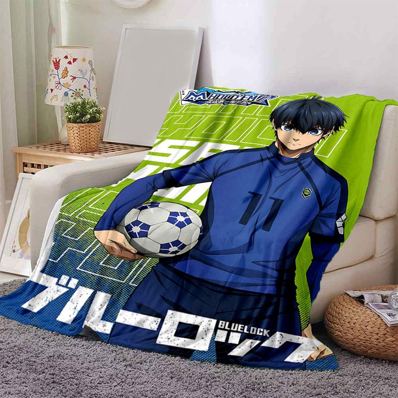 1pc Blue Lock Soccer Hero Flannel Blanket Soft Warm Throw Blanket for Bedroom Living Room Bed Travel Camping Picnic Gift. MT71501117