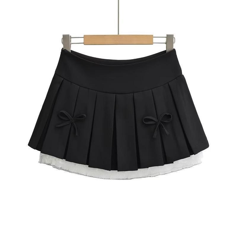 

Женская летняя серая плиссированная юбка с высокой талией, бантом и кружевной отделкой, с защитой от просвечивания S (80-95 jin) чёрный