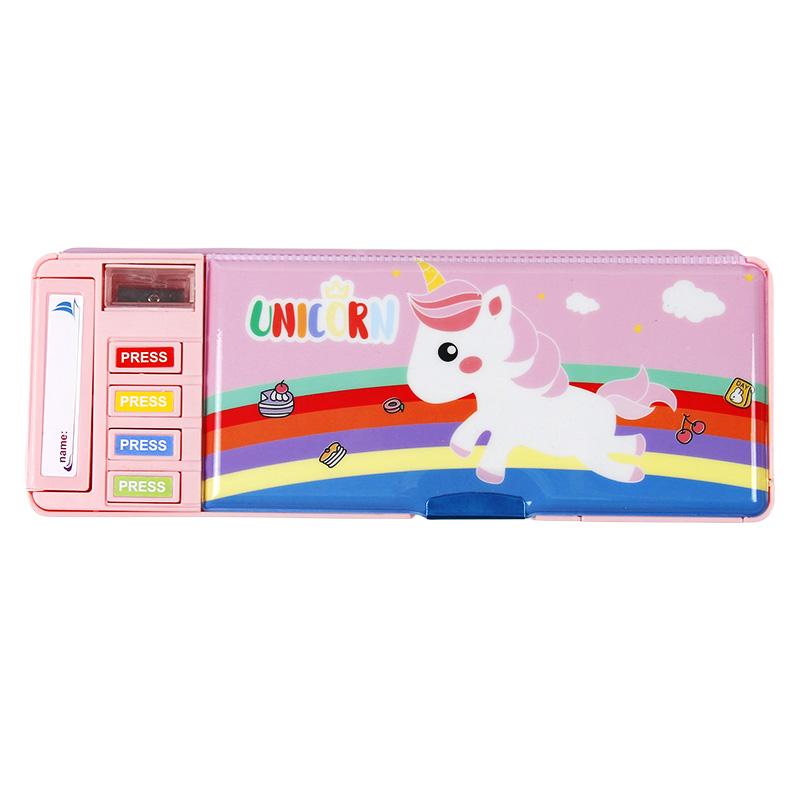 Cute Press Button Pencil Case for Kids, Durable PVC Material With Integrated Organizer, Calendar, and Magnetic Closure