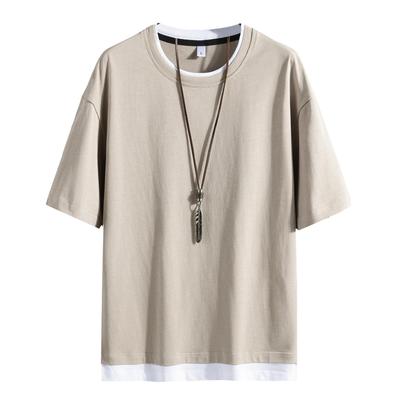 Hiboss Herren Kurzarm T-Shirt, Einfarbig, Lagenlook, Lockere Passform, 5/8 Ärmel, Sommerbekleidung, Khaki, Größe M