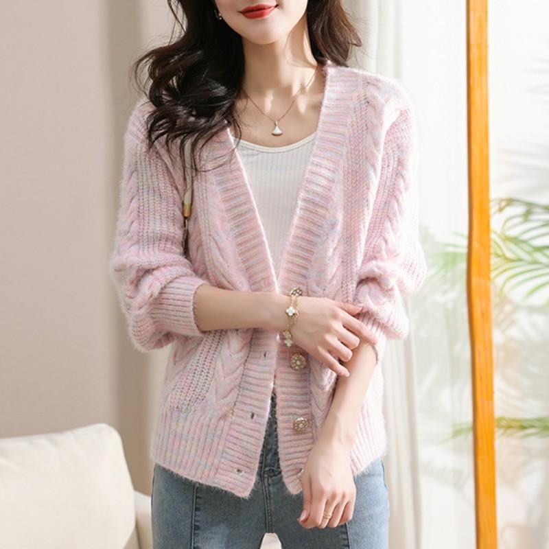 Spring and Autumn New V-Neck Gentle Wind Knitted Cardigan Twist Fashion Sweet Loose Sweater Women's Jacket Women's