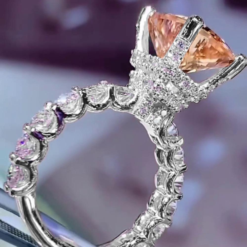 Women Moissanite Wedding Ring Champagne Color Square Cut Micro Pave Full Diamond Simulated Band no. 6