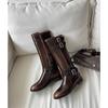 Belt Buckle But Knee Boots Low Heel High Knight Boots Women's 2025 New Retro Brown Western Cowboy Boots