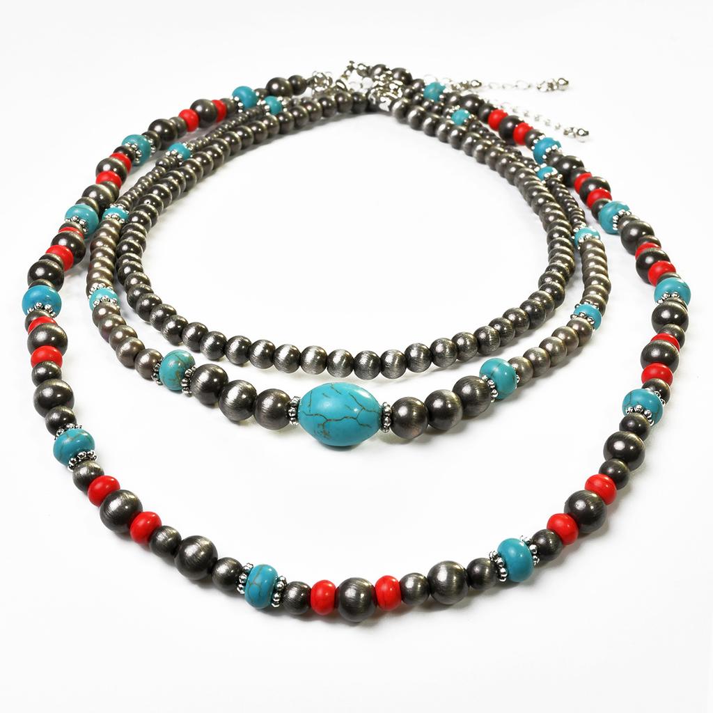 Vintage Niche Design Turquoise Necklace, Women Stacked with High-end Three-piece Set Neck Chain