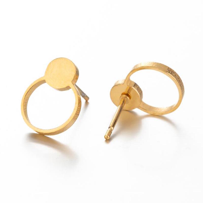 Korean Simple Geometric Round Stainless Steel Ear Studs for Women - Personalized Cartilage Jewelry