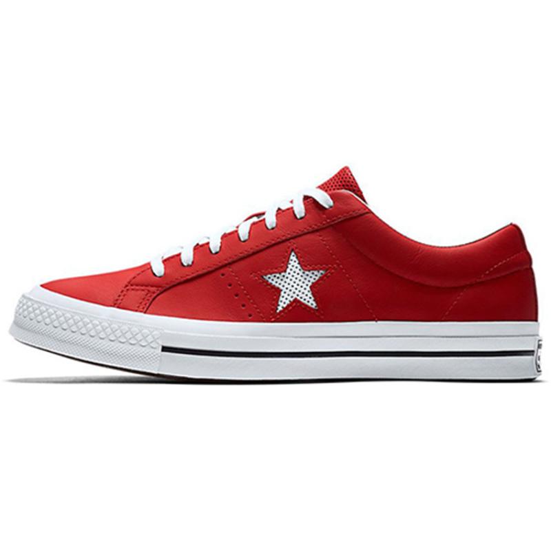 Converse One Star Perforated Leather Low Top Casual Fashion Low-Top Canvas Shoes Unisex Red and White