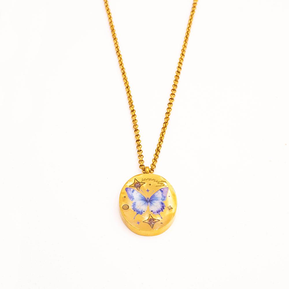 Minimalism Style Gold Color Titanium Steel Round Pendant Bead Chain Necklace Unisex Jewelry Accessories