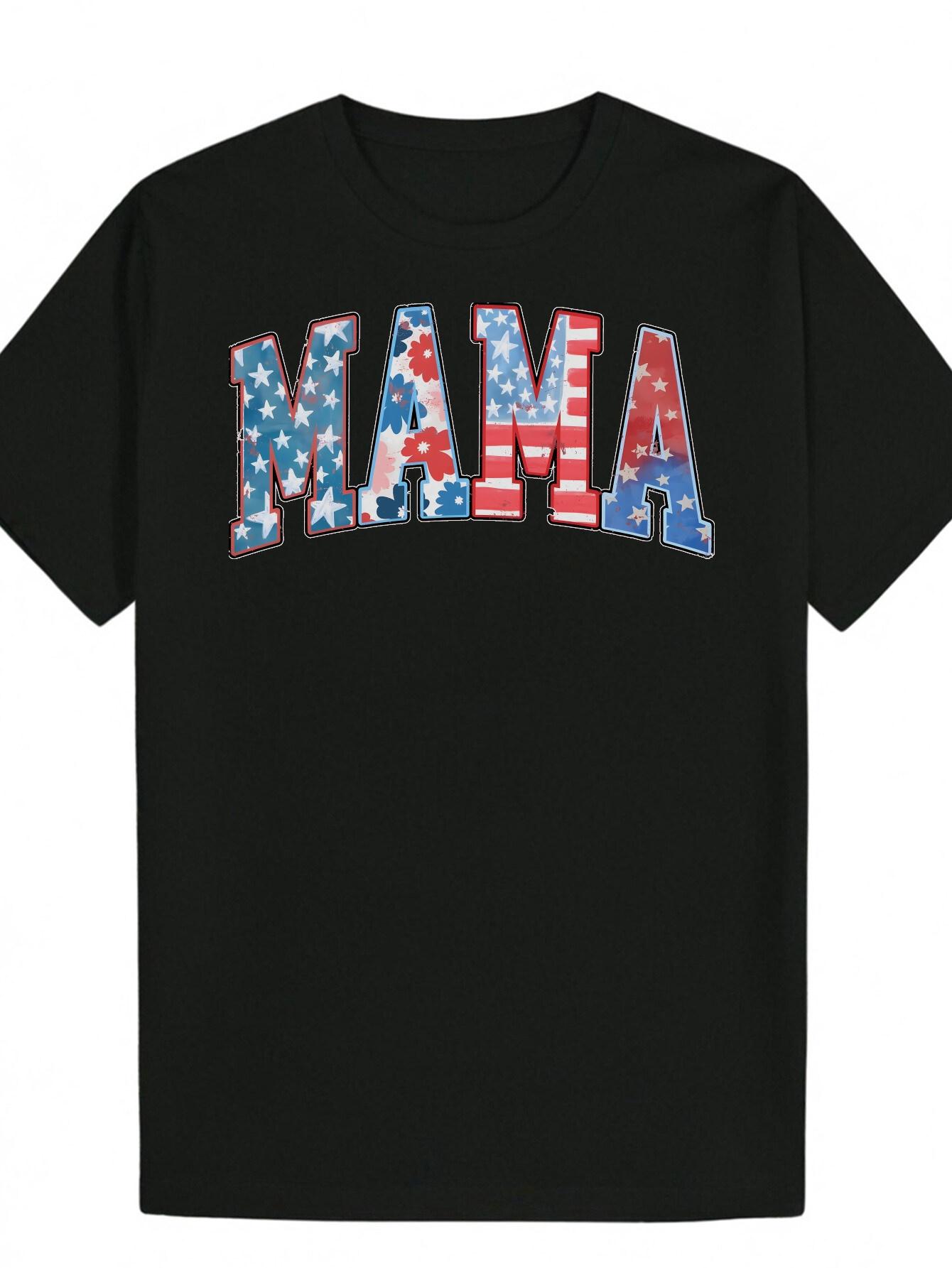 MAMA Graphic T-shirt - Casual Summer Tee with American Flag Design XXL
