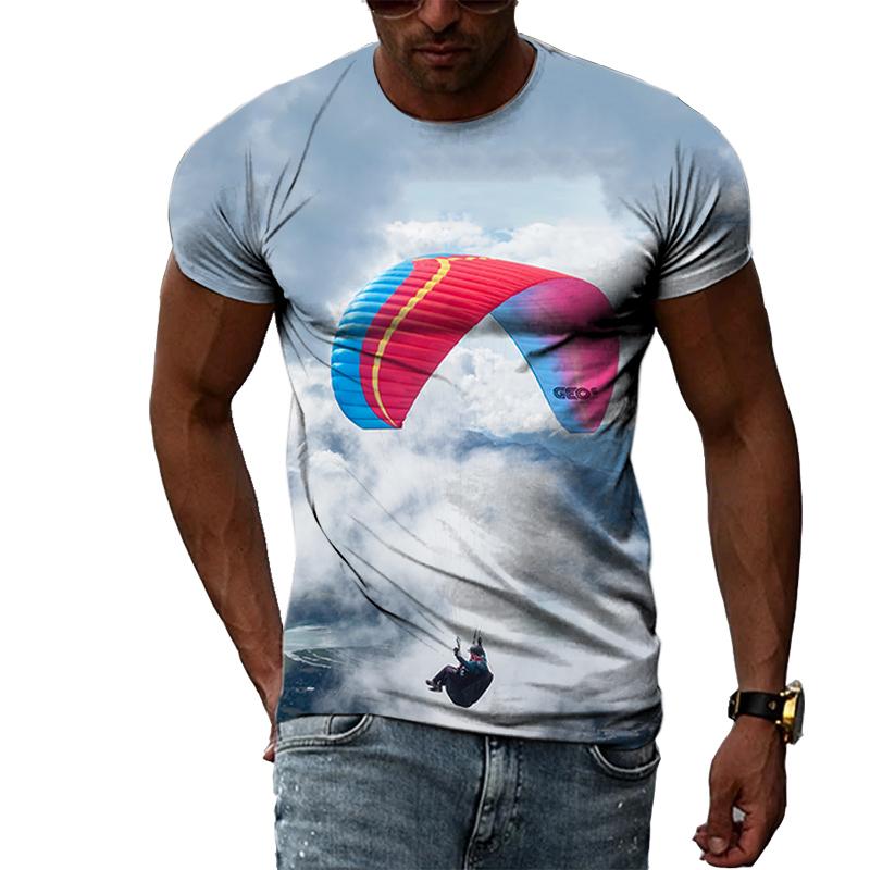 FashionSummer Paragliding 3D Print T-Shirts Streetwear Men Casual Oversized O-Neck Short Sleeved T Shirt Tees Tops Clothing