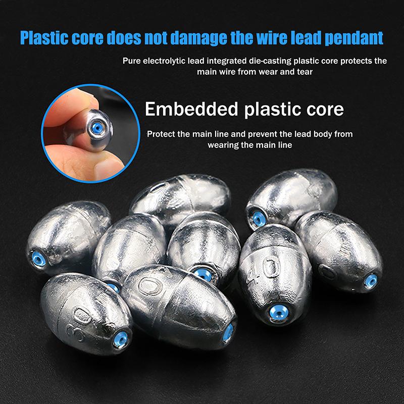 20Pcs Alloy Hollow Olive Fishing Sinkers3/ 4/6/8/10/12/15g Wax Coating Steel Fishing Weights Fishing Weight Accessories