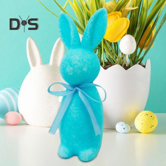 Easter Bunny Statue Freestanding Foam Rabbit Ornament Faux Moss Rabbit Flocked Bunny Figurine Centerpiece for Desk Mantel Dining Table
