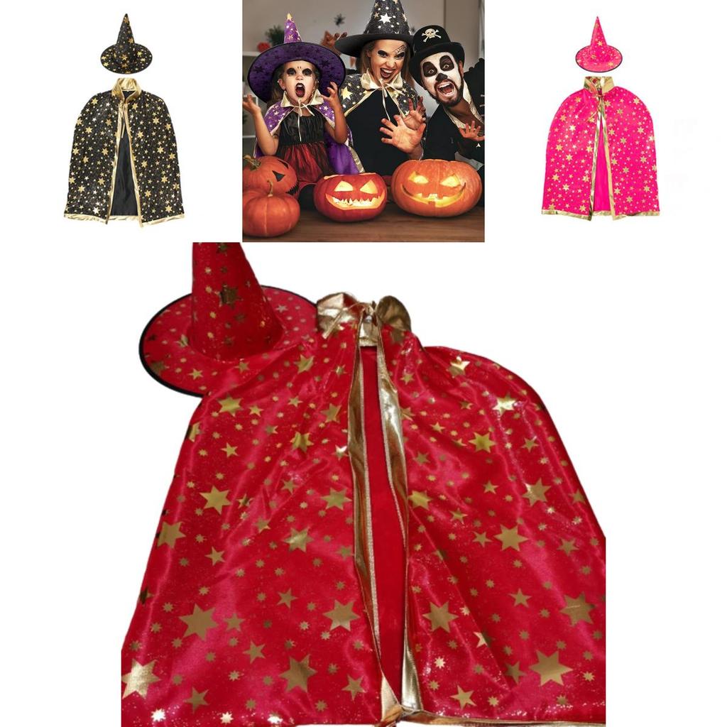 Kids' Halloween Cosplay Wizard Cape With Hat Costume For Role Play And Party
