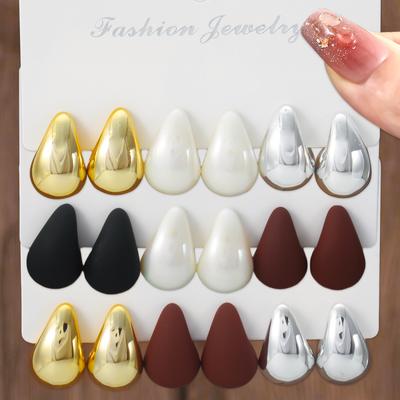 6Pcs Classic 3-Color Waterdrop Stud Earrings Women's Smooth Punk Earring Set, Versatile Party Dating Zircon for Daily Use