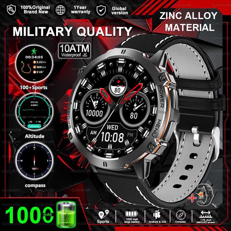 New Military 1000mAh Battery Smart Watch HD AMOLED Screen GPS track 10ATM Waterproof Compass BT Call Sports Smartwatch Men