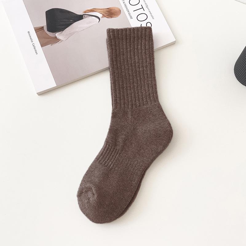 Women's Non-Slip Cotton Mid-Calf Sport Socks - Solid Color, Waist-Hugging, Y2K Style, Breathable Terry Bottom