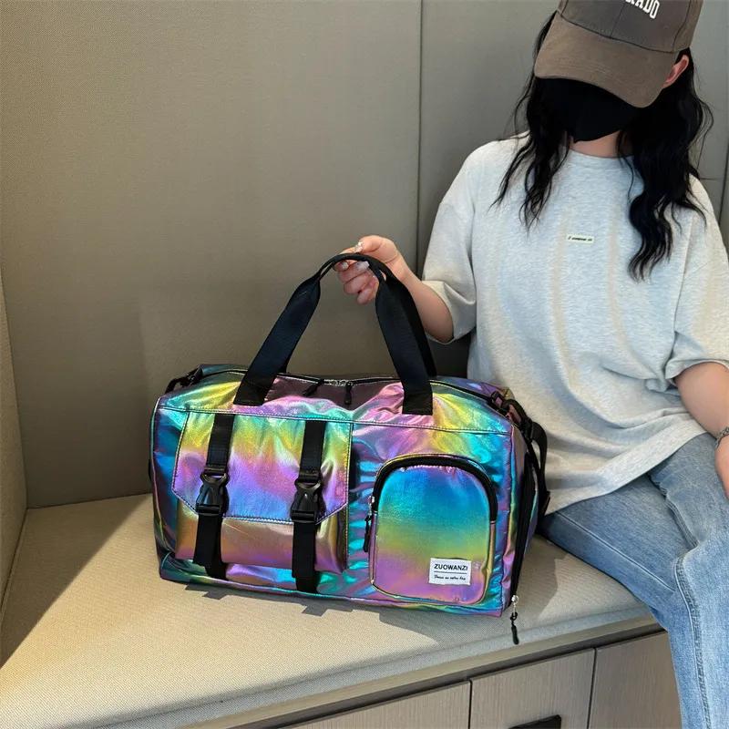 Large Capacity Women's Nylon Travel Duffel Bag,Weekender Gym Tote with Shoe Compartment Men's Versatile Sports & Fitness Carry-On