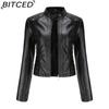 BITCED Women's Studded Leather Jacket Spring/Autumn Long-Sleeved Stand-Collar Fashion Jacket