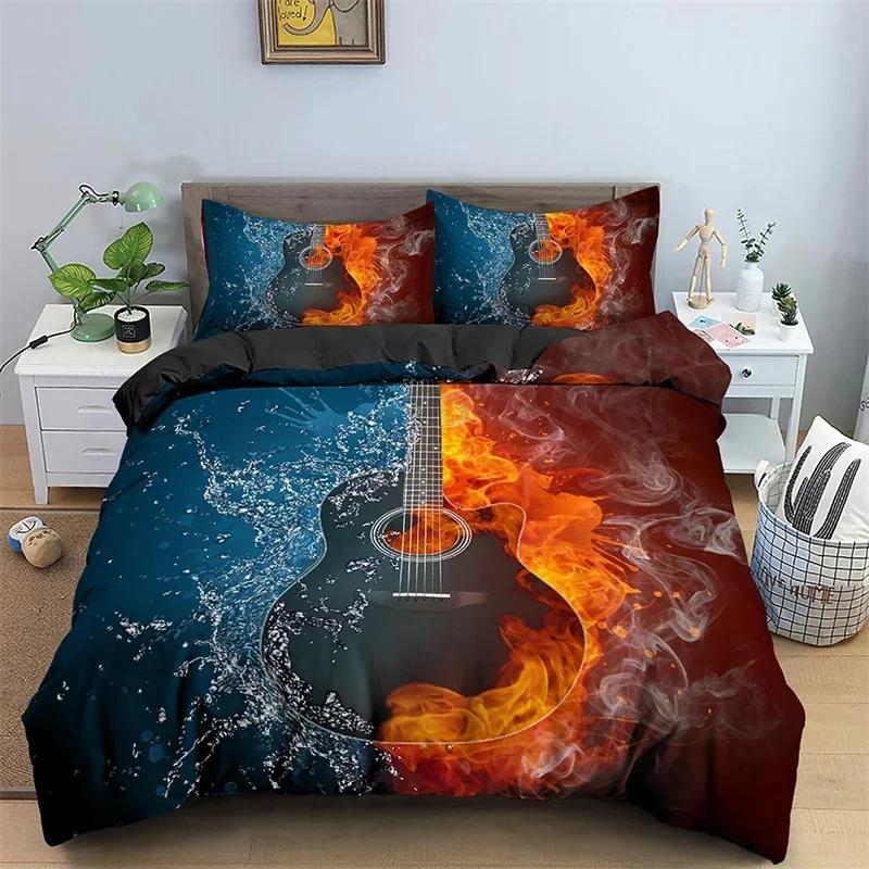 Music Guitar Beding Set King Quen Heavy Metal Punk Rock Soft Duvet Cover for Ten Boy Musical Note 2/3PCS Polyester Warm Comforter Cover