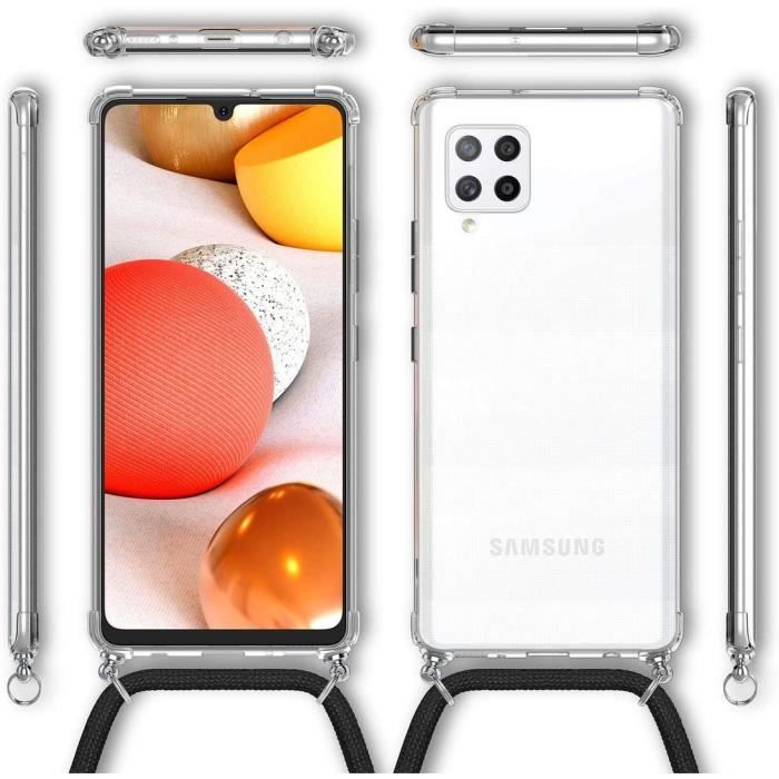 Coque Pour Samsung A42 (6.6") TPU Fine Transparente Protection Avec Collier Cordon rouge
